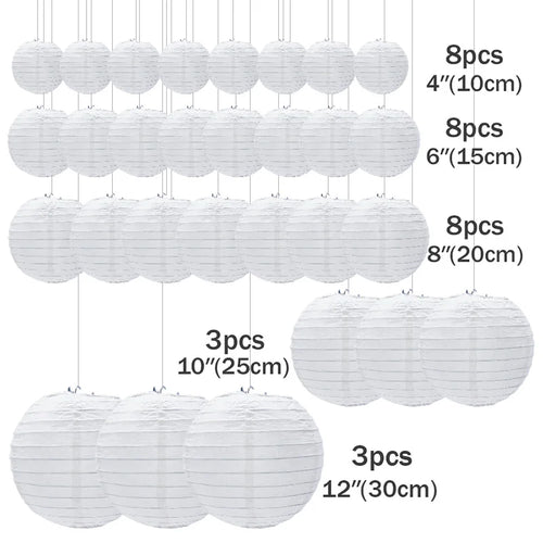 30Pcs/set White Paper Lanterns Chinese Hanging Round Lantern Lamp for Wedding Anniversary Birthday Party Decoration C...
