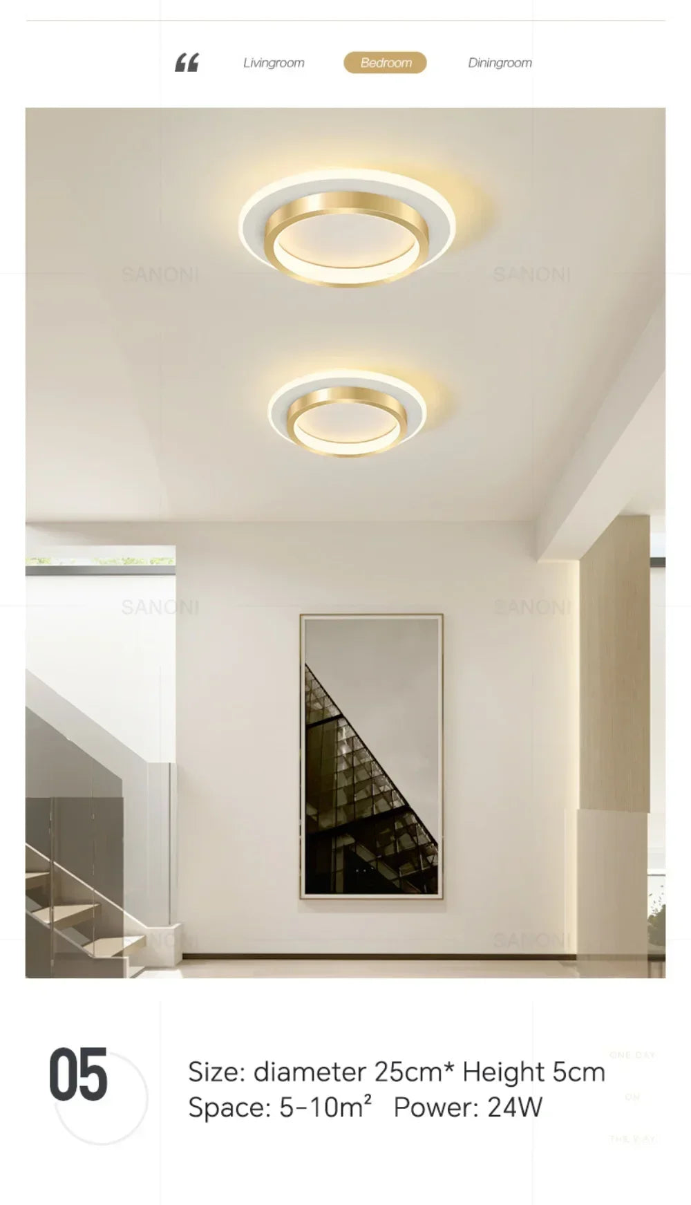 DINDALLED Modern LED Ceiling Light for Corridor Stairs Bedroom Bathroom, Round Flush Mount Chandelier Indoor Lighting Fixture,