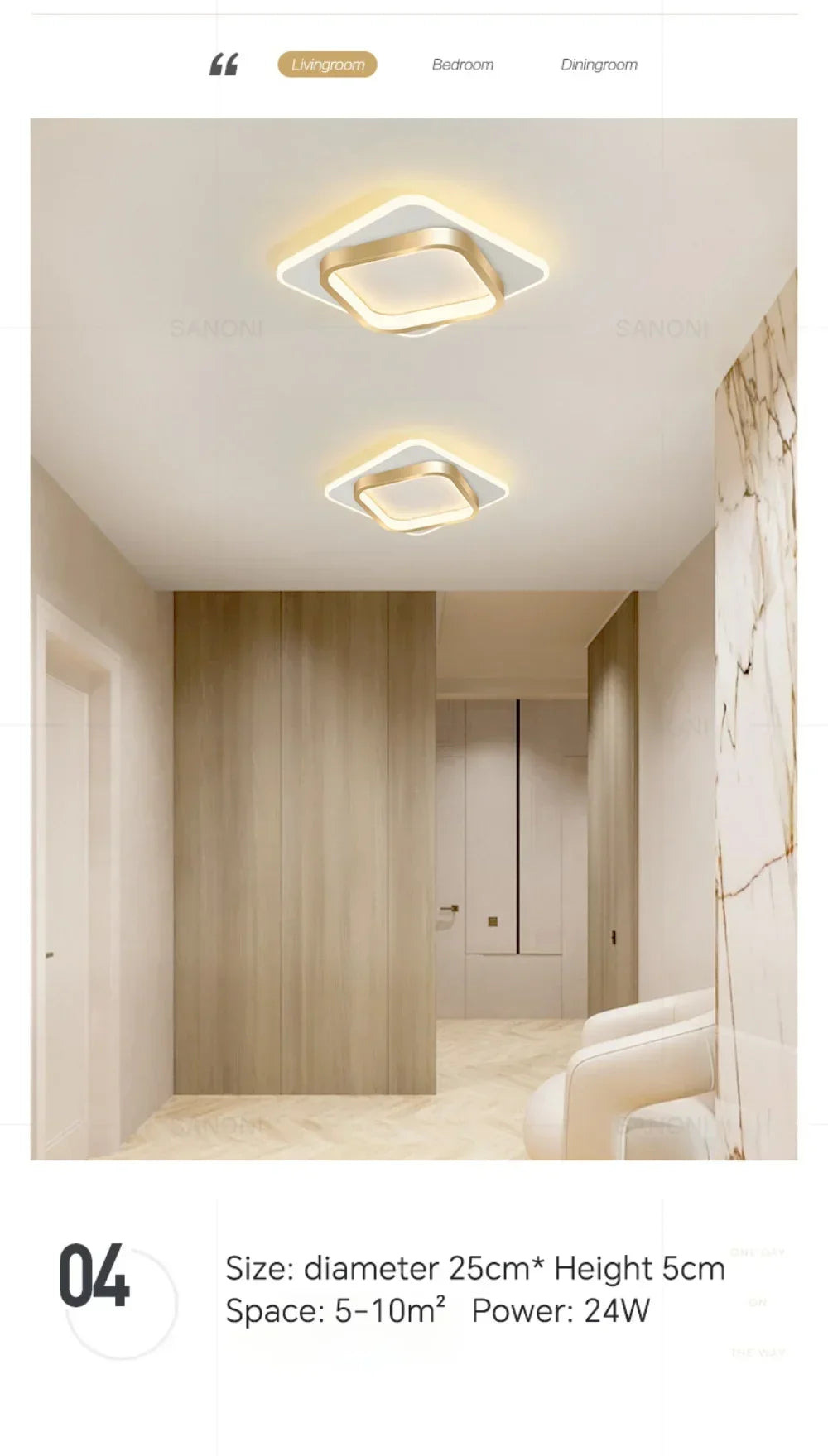DINDALLED Modern LED Ceiling Light for Corridor Stairs Bedroom Bathroom, Round Flush Mount Chandelier Indoor Lighting Fixture,