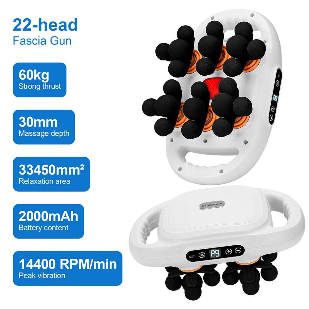 22-Head Fascia Gun High-Frequency Vibration Body Massage Gun Back and Waist Massager Neck Shoulder Massager Muscle ma...