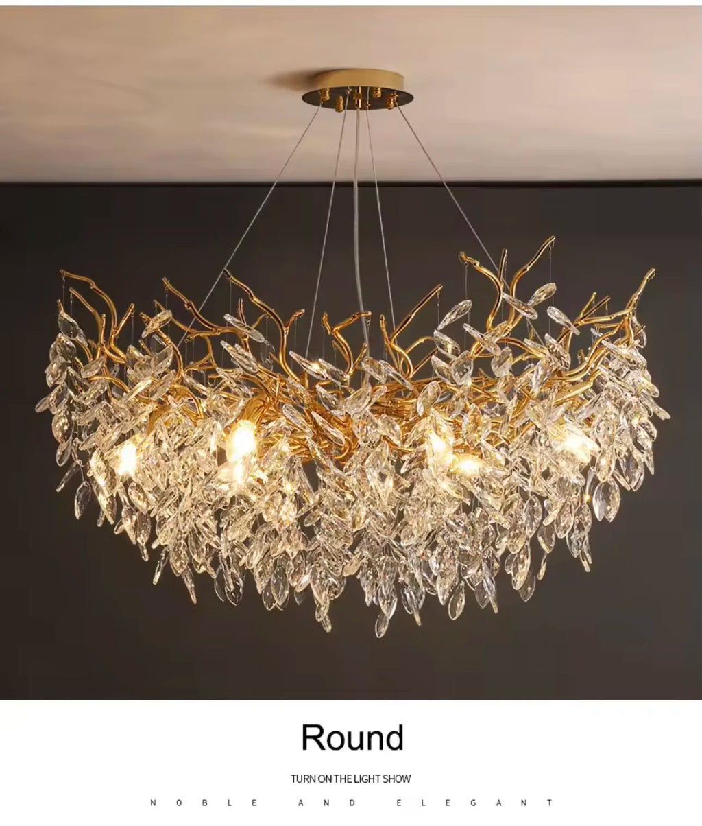 Luxury Gold Crystal LED Chandeliers Living Dining Room Bedroom Lighting Lustre Ceiling Pendant Lamps Indoor Villa Lights Fixture