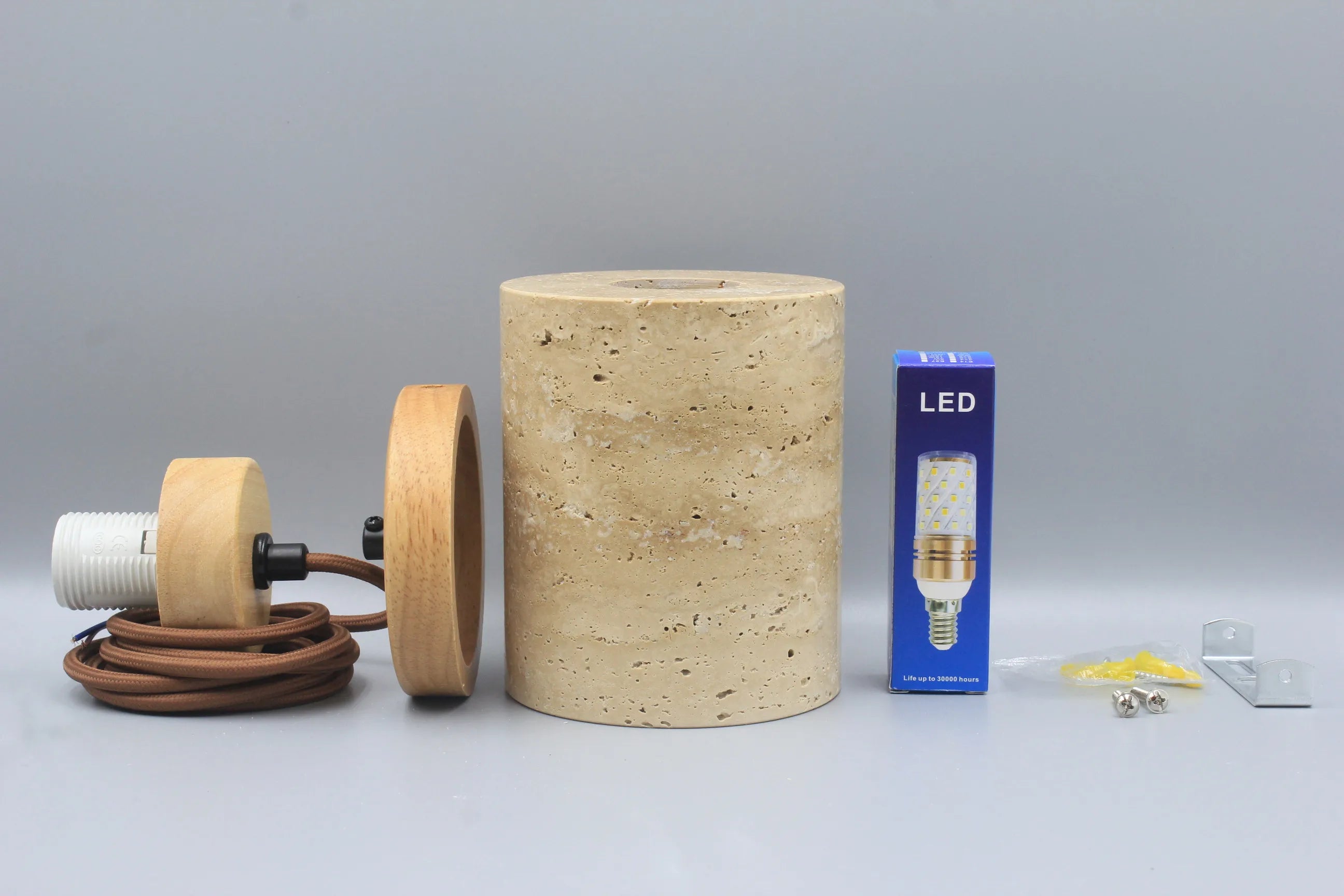 Japanese Wabi-Sabi Stone Pendant Light, LED Yellow Travertine Hanging Lamp for Bedroom Bedside Kitchen Island Dining Room Decor