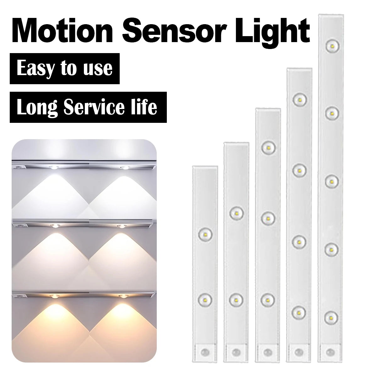 Ultra Slim Led Motion Sensor Light Strip Tricolor Lamp Usb Rechargeable Lights Leds Night With Pa...
