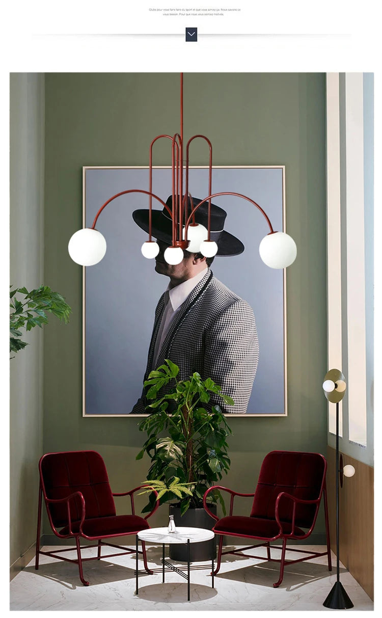 Nordic Minimalist Pendant Light for Living Room Restaurant Lamp Cafe Clothing Store Art Black Gold Red Chandelier