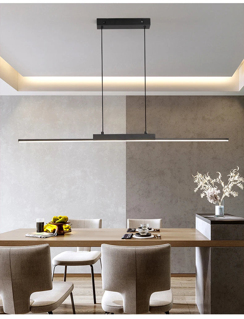 Modern Minimalist LED Pendant Light for Dining Room Adjustable Linear Chandelier in Gold Dimmable Hanging Lamp Fixture for Home