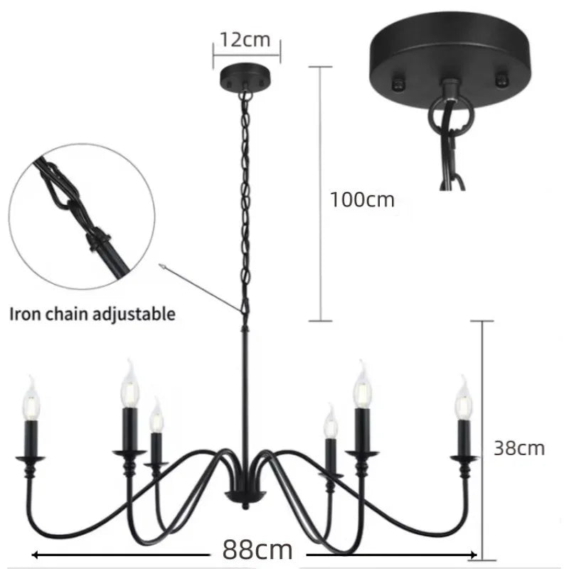 Retro Loft Living Room Chandelier Lighting E14 Vintage American Style Black/Gold Ceiling Chandelier Household Dining ...