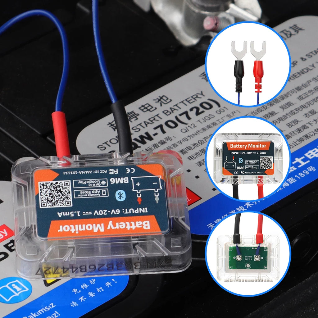 QUICKLYNKS BM6 Bluetooth 4.0 Car Battery Monitor 12V Battery Tester Charging Cranking Battery Analyzer APP for Android IOS