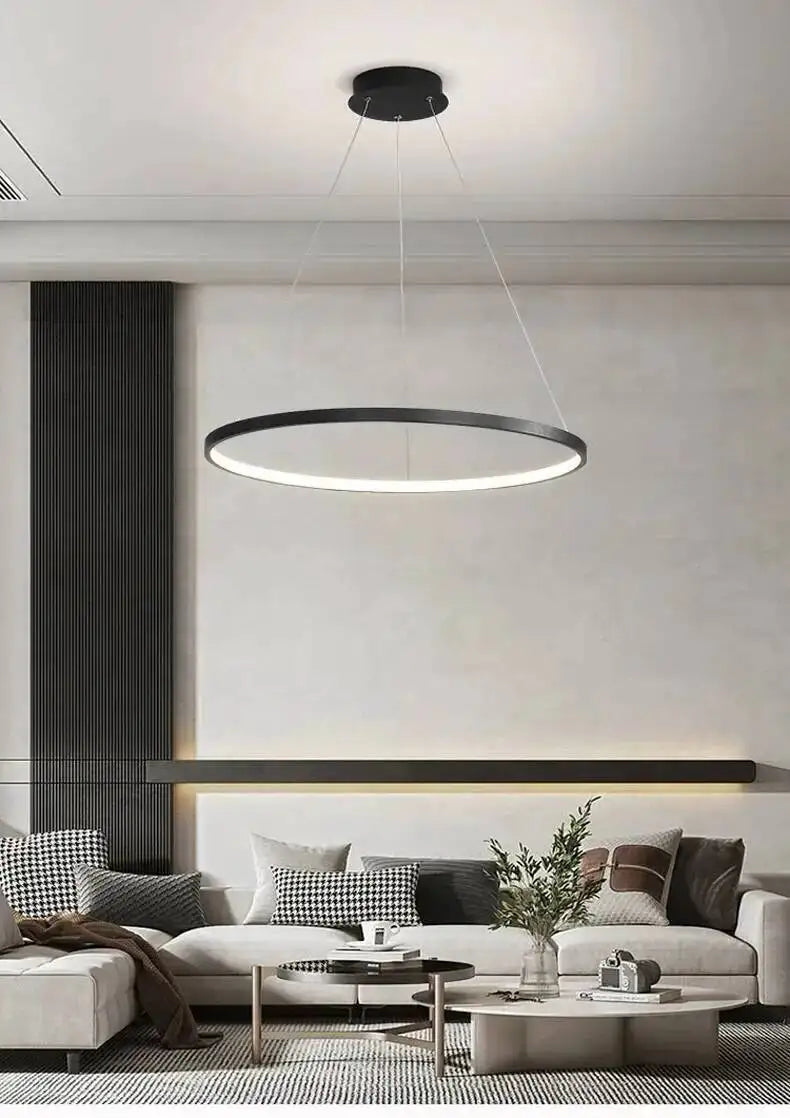 Nordic Ring Led Chandelier Lighting Aluminium Circle Lustre Dinning Room Pendant Lamp Black White Gold Frame Led Lamp Fixtures