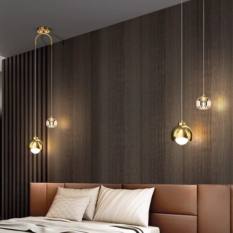 Nordic Glass Ball LED Chandelier Lighting Bedroom Bedside Hanging Pendant Lamp Modern Interior Home Decor Lights