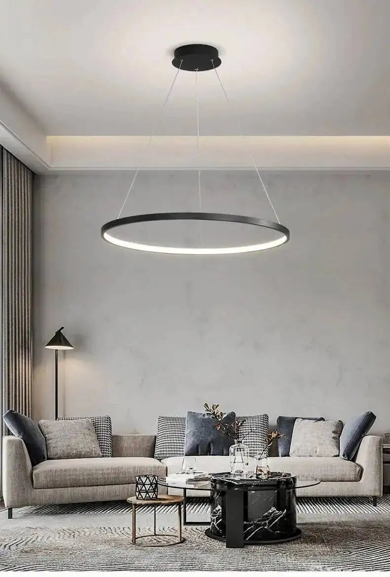 Nordic Ring Led Chandelier Lighting Aluminium Circle Lustre Dinning Room Pendant Lamp Black White Gold Frame Led Lamp Fixtures