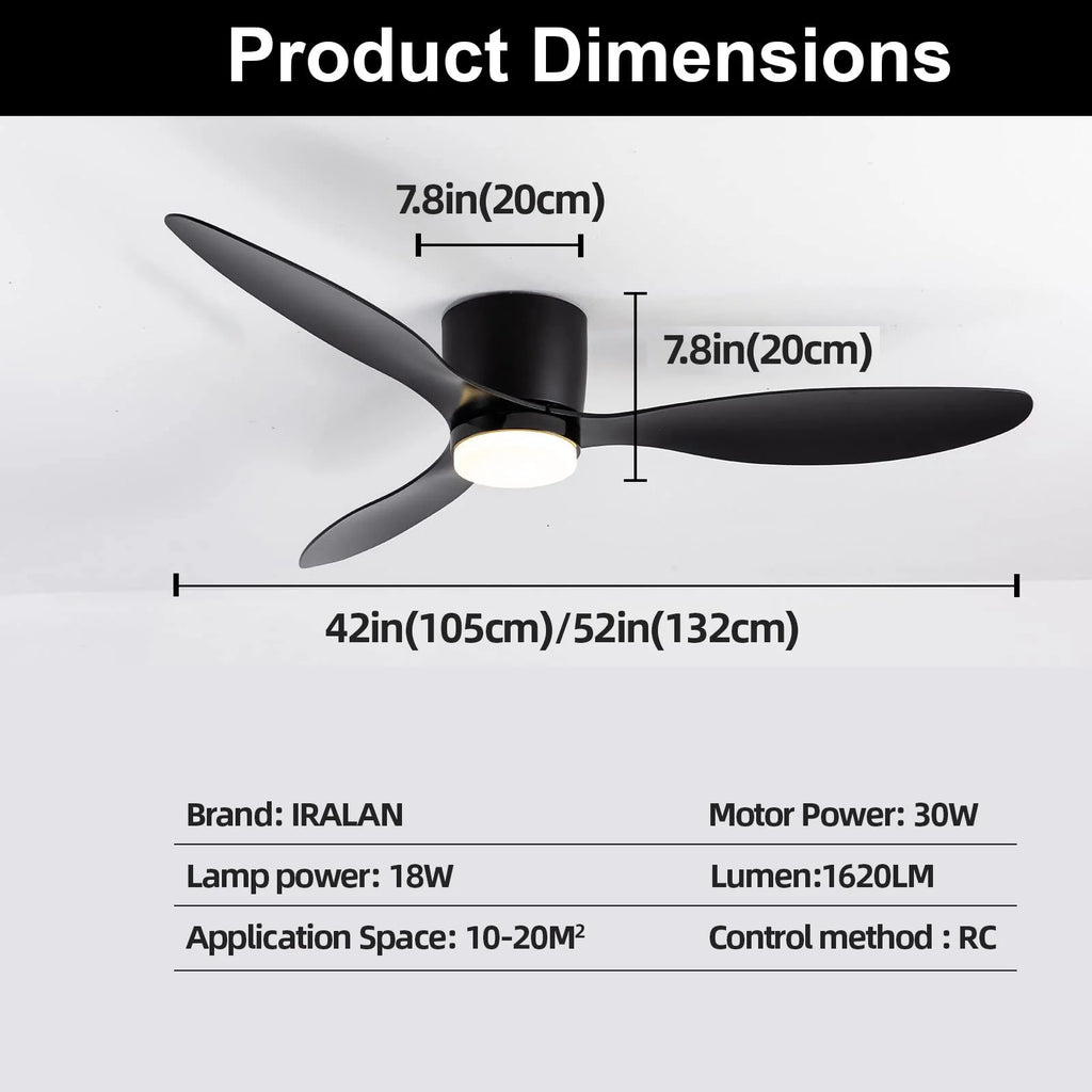 IRALAN Low Floor 52inch Ceiling Fan Modern Bedroom LED Fan Light Dining Living Room Ceiling Lamp ...