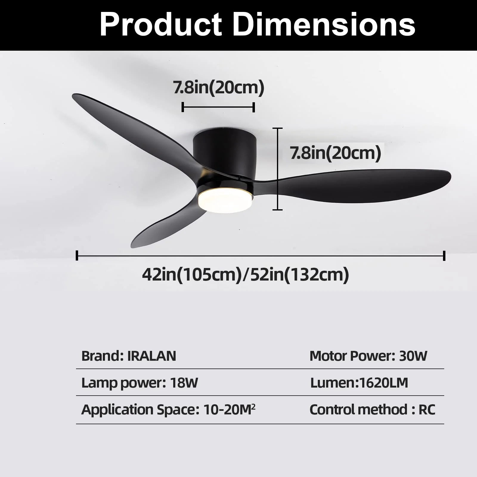 IRALAN Low Floor 52inch Ceiling Fan Modern Bedroom LED Fan Light Dining Living Room Ceiling Lamp ...