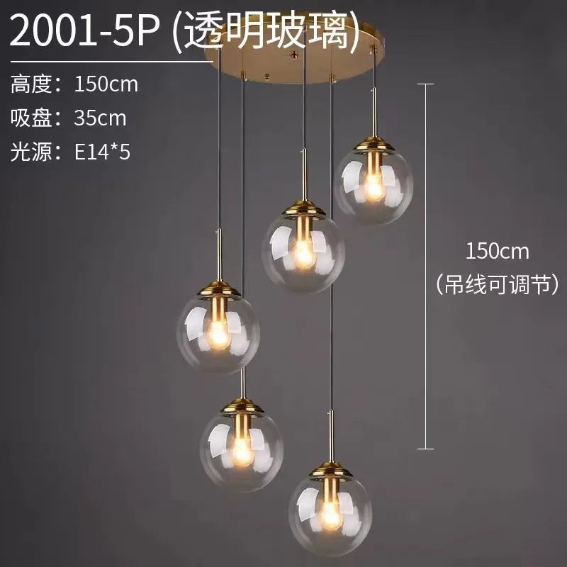 Modern Glass Hanging Lamp E27 Clear Amber Stone Chandelier  Nordic Home Decor Lighting for Living Room Cord Pendant Lights