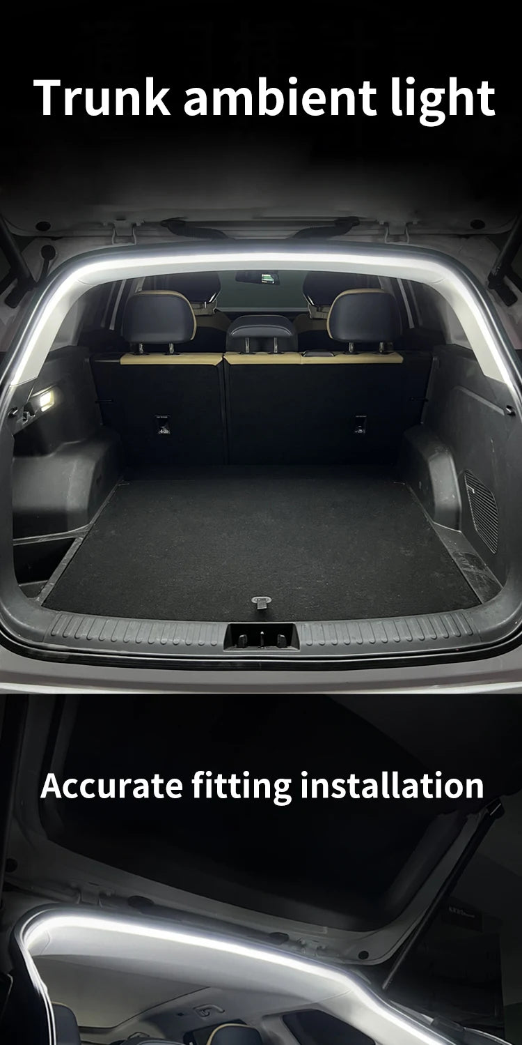 Car Trunk Led Light Strip Waterproof PVC Flexible Ambient Light Strip Automatic On/Off Hidden Ins...