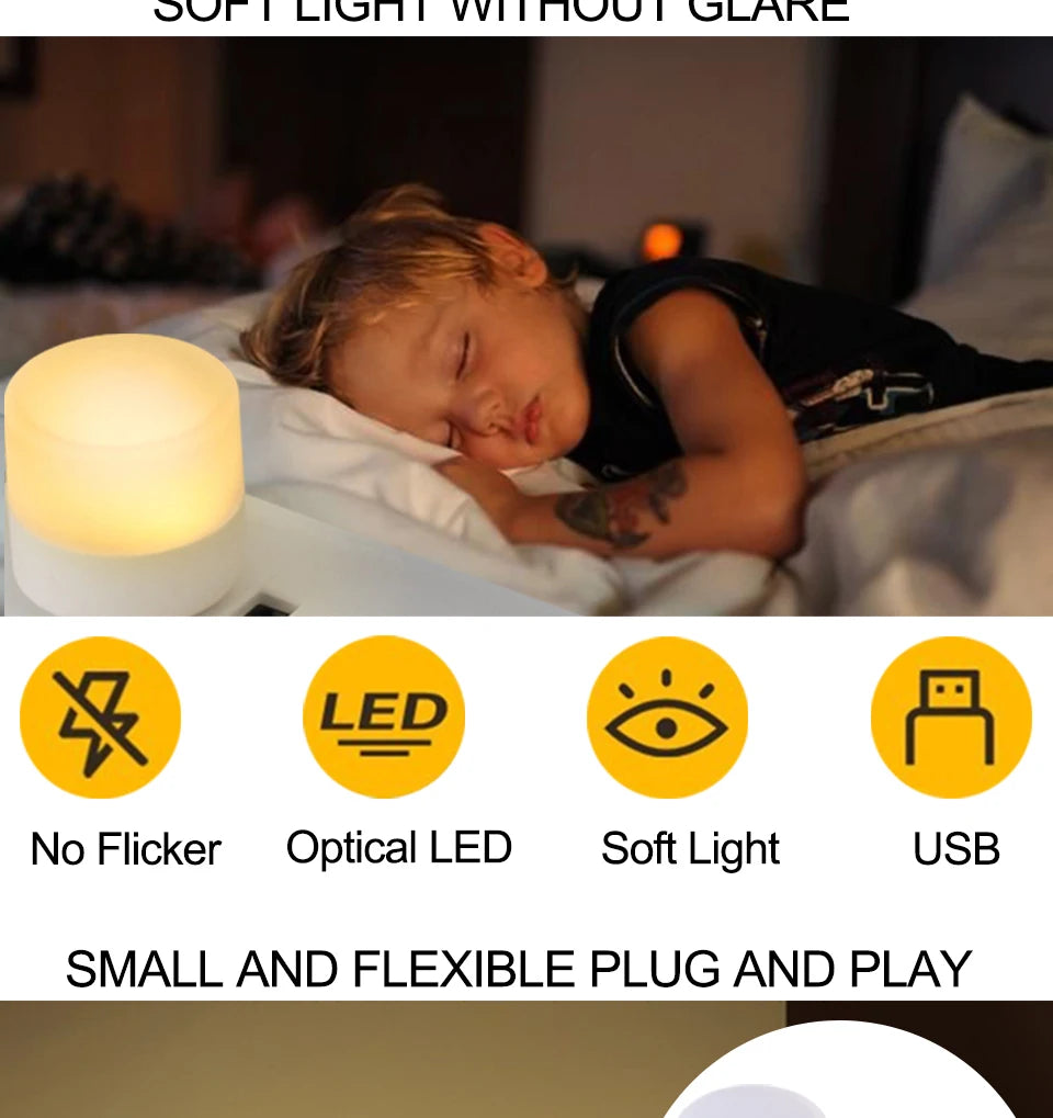 Mini USB Night Light Warm White Eye Protection Book Reading Light USB Plug Computer Mobile Power ...