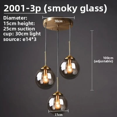 Modern Glass Hanging Lamp E27 Clear Amber Stone Chandelier Nordic Home Decor Lighting for Living Room Cord Pendant Li...