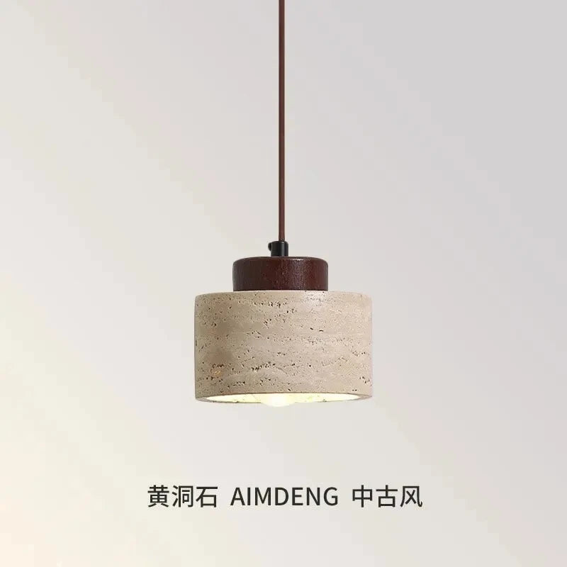 Japanese-Style Nordic Natural Yellow Cave Stone Retro Dining Room Bedroom Bedside Long Line Chandelier Yellow Cave Stone Lamp