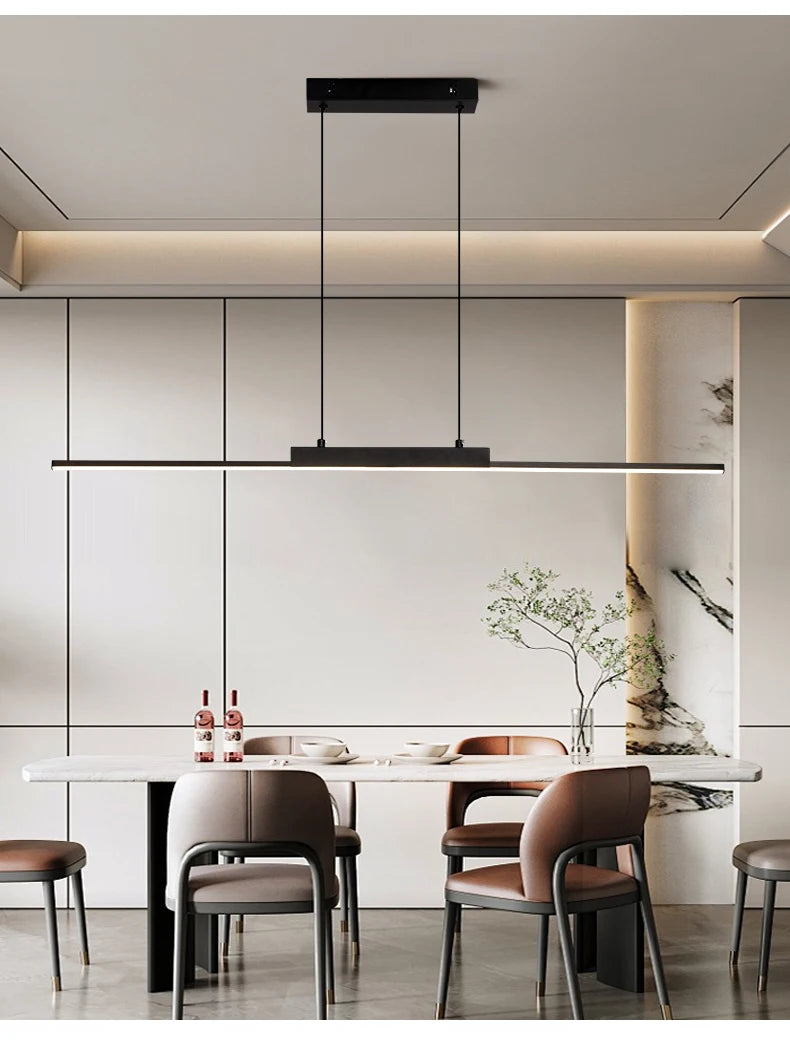Modern Minimalist LED Pendant Light for Dining Room Adjustable Linear Chandelier in Gold Dimmable Hanging Lamp Fixture for Home