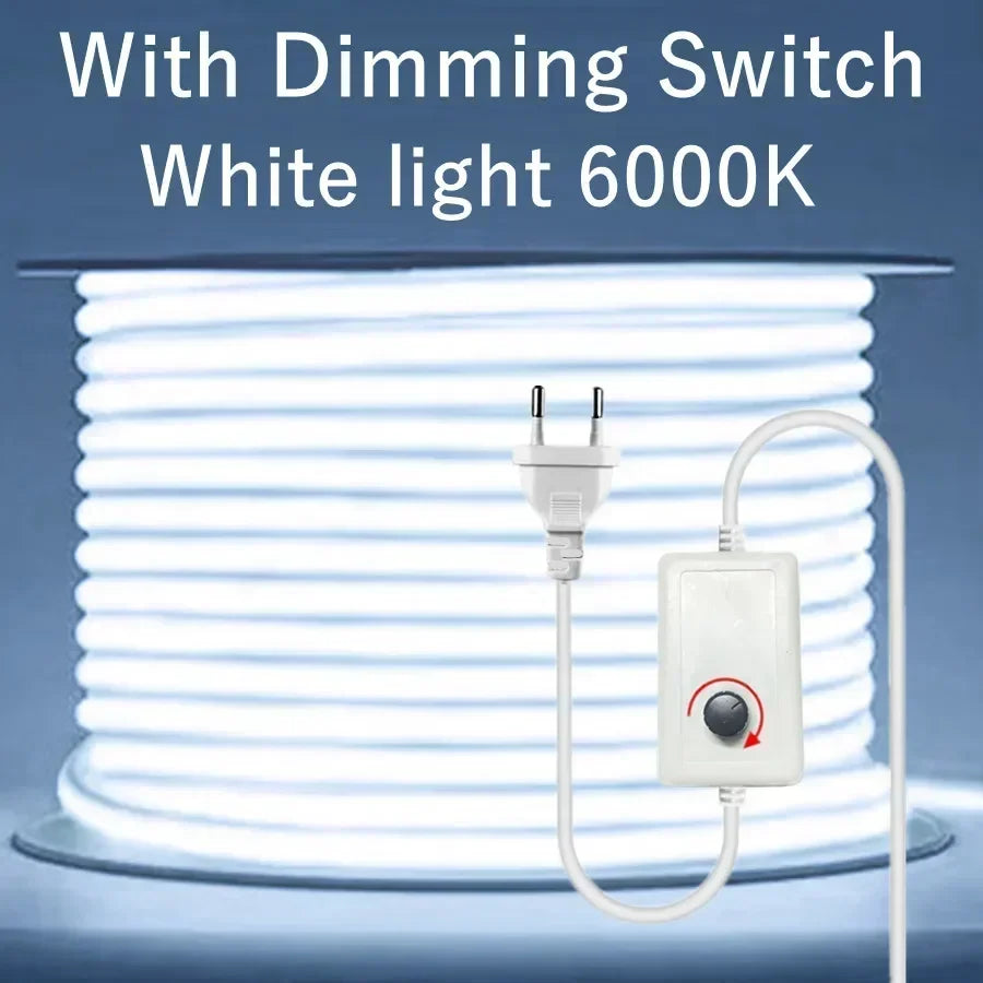COB LED Lamp Strip FOB LED Tape 288LEDs/m Switch/Dimmable Power EU Plug RA90 Outdoor IP65 Wa...