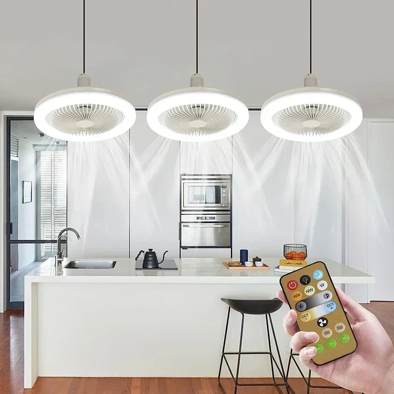 Smart 3-in-1 Ceiling Fan with Remote Control and 3-Speed E27 Lighting Base for Bedroom and Living...