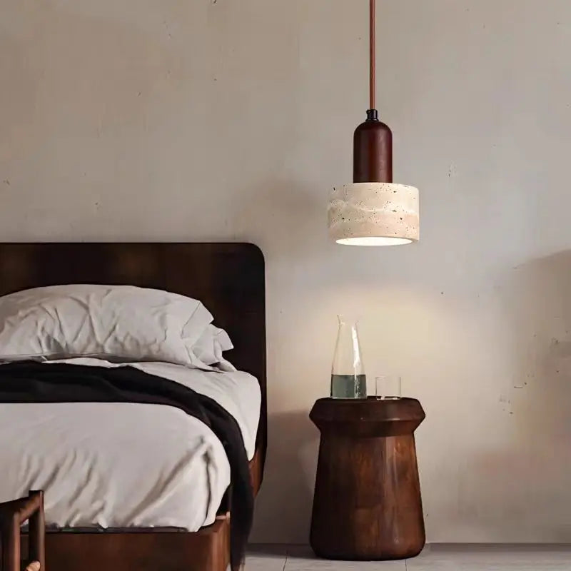 Japanese-Style Nordic Natural Yellow Cave Stone Retro Dining Room Bedroom Bedside Long Line Chandelier Yellow Cave Stone Lamp
