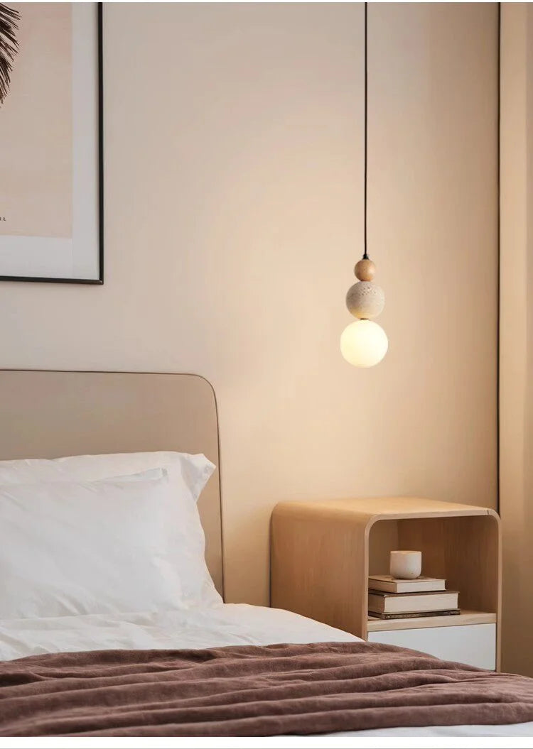 Cream Style Pendant Lamp Bedroom Bedside Led Chandelier Stone Wood Light Designer Bauhaus Medieval Restaurant Bar Small Lights