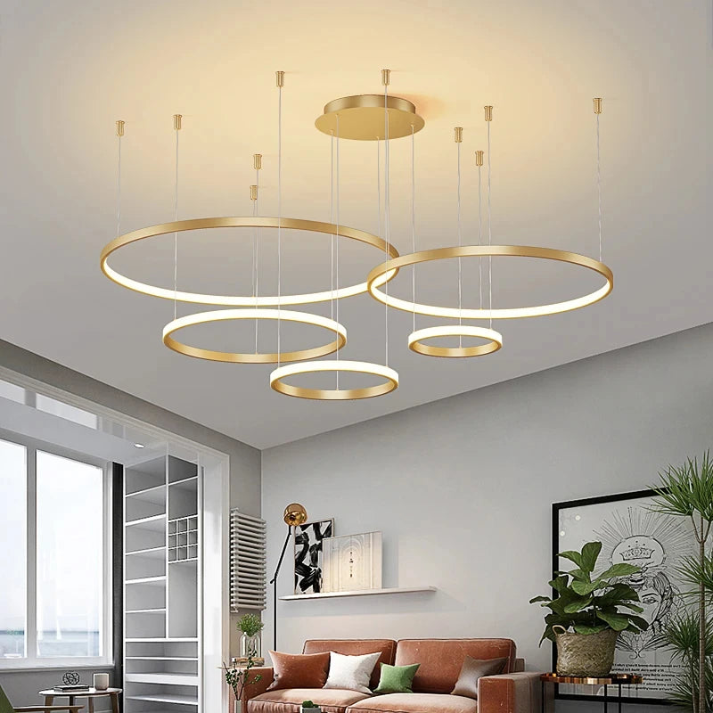 Nordic Led Ceiling Chandelier Modern Circular Ring Chandelier For Dining Room Bedroom Living Room Home Indoor Lighting Decor