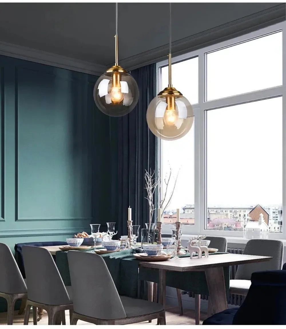 Modern Luxury Metal Chandelier Nordic Creative LED Glass Pendant Lamp Living Room Dining Room Bedside Simple Small Hanging Lamp