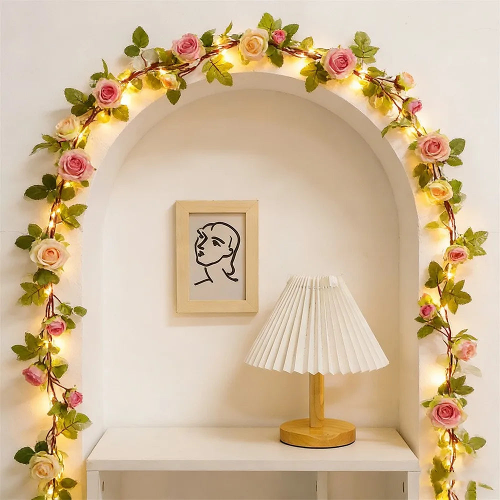 Artificial Vine Fairy Lights Flower Green Leaf String Lights Christmas Tree Garland Light for Wee...
