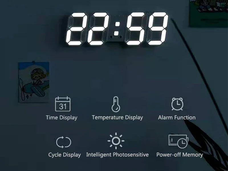 3D LED Digital Clock Wall Decoration Glow Night Mode Decoration for Home Adjustable Electronic Watch Clock Decor Clocks Garden