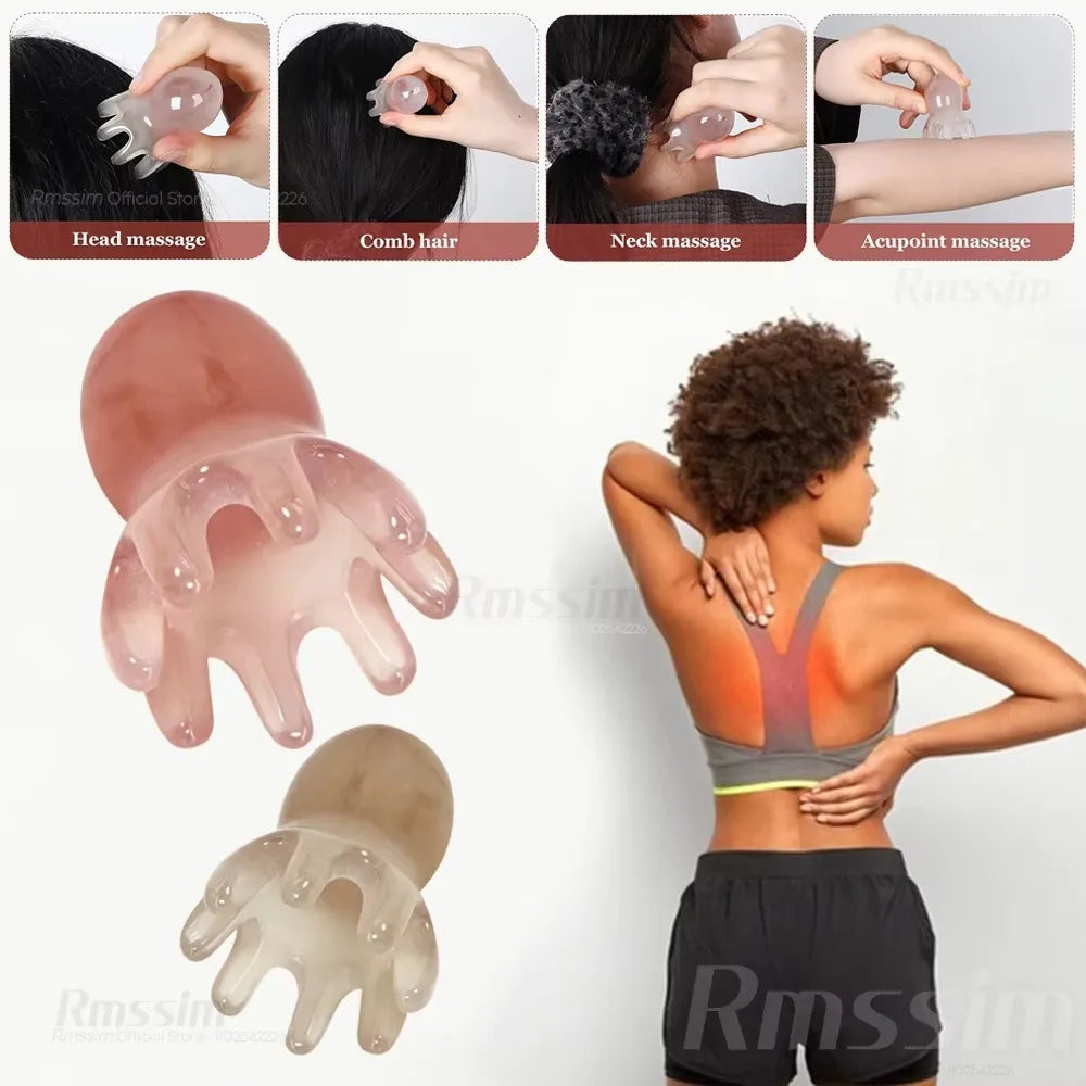 Octopus Massage Comb Resin Head Meridian Scraping Scalp Massage Brush Acupuncture SPA Gua Sha Massage Comb for Fatigue Relief