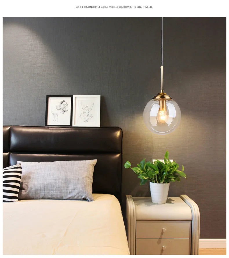 Modern Glass Hanging Lamp E27 Clear Amber Stone Chandelier  Nordic Home Decor Lighting for Living Room Cord Pendant Lights