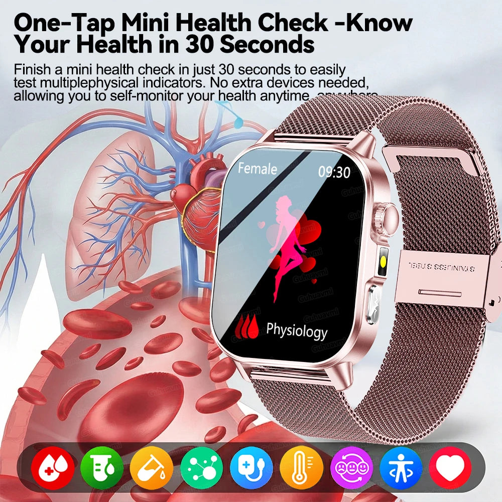 2026 Fashion Health Smart Watch Women 2.0"AMOLED ECG Physical Examination Fat Uric Acid Heart Rate BT Call Smartwatch For Ladies