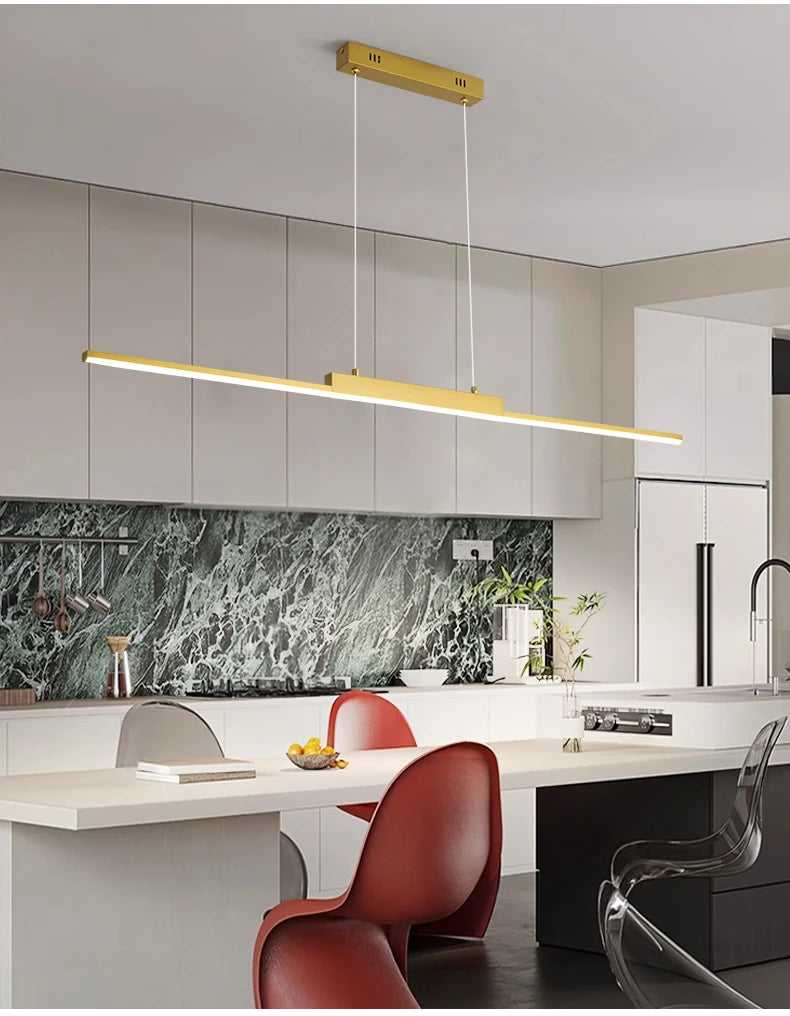 Modern Minimalist LED Pendant Light for Dining Room Adjustable Linear Chandelier in Gold Dimmable Hanging Lamp Fixture for Home