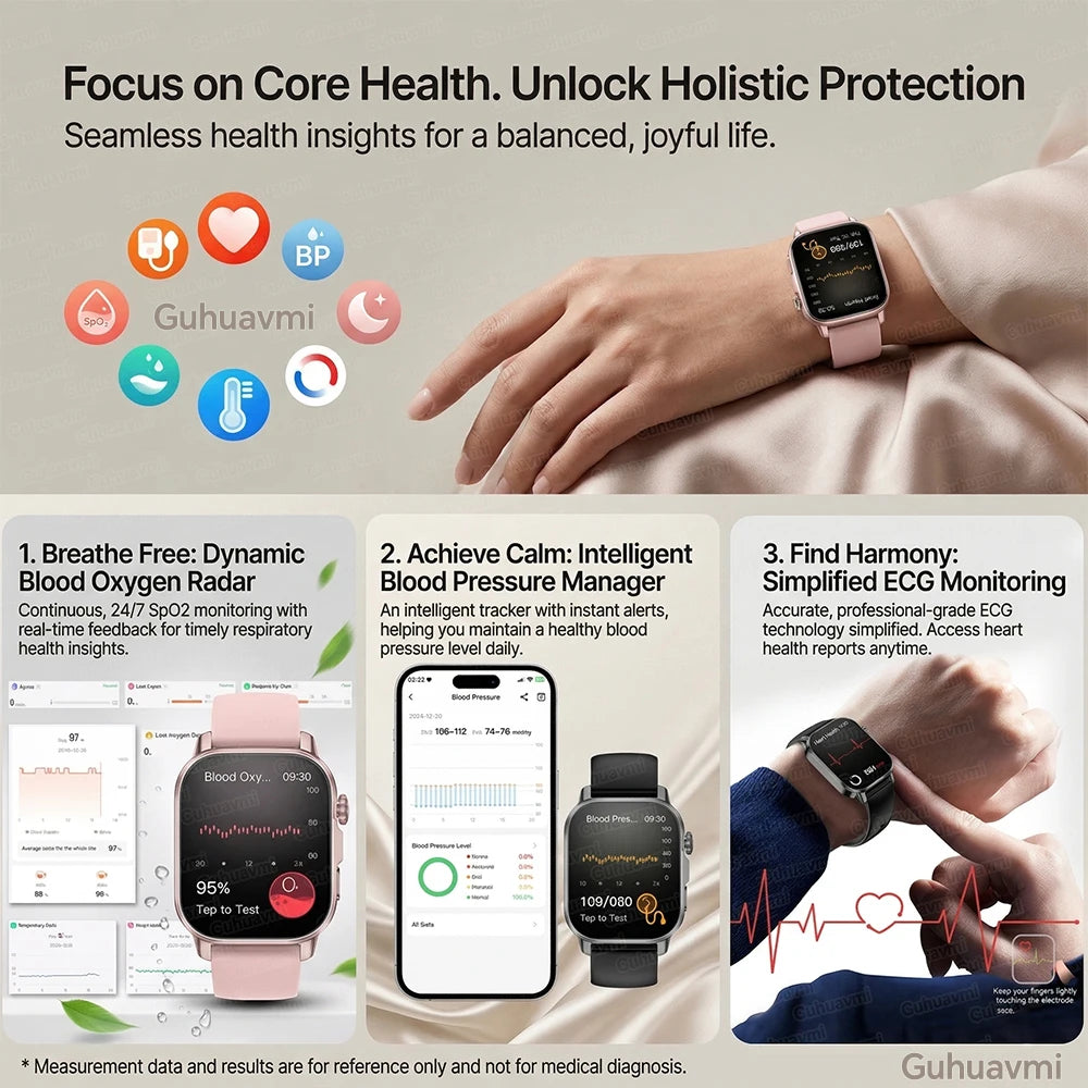 2026 Fashion Health Smart Watch Women 2.0"AMOLED ECG Physical Examination Fat Uric Acid Heart Rate BT Call Smartwatch For Ladies