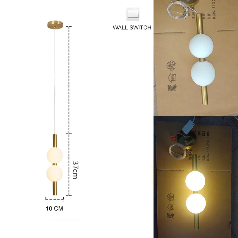Bedside Pendant Lights for Bedroom Nordic 4 Ball Pendant Lamp for TV Background Kitchen Island Restaurant Dinning Roo...