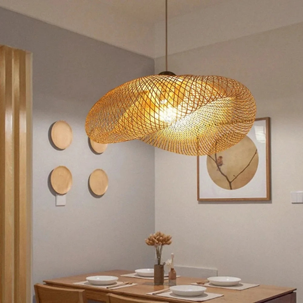 Bamboo Weaving LED Chandelier — Handmade Boho Pendant Light