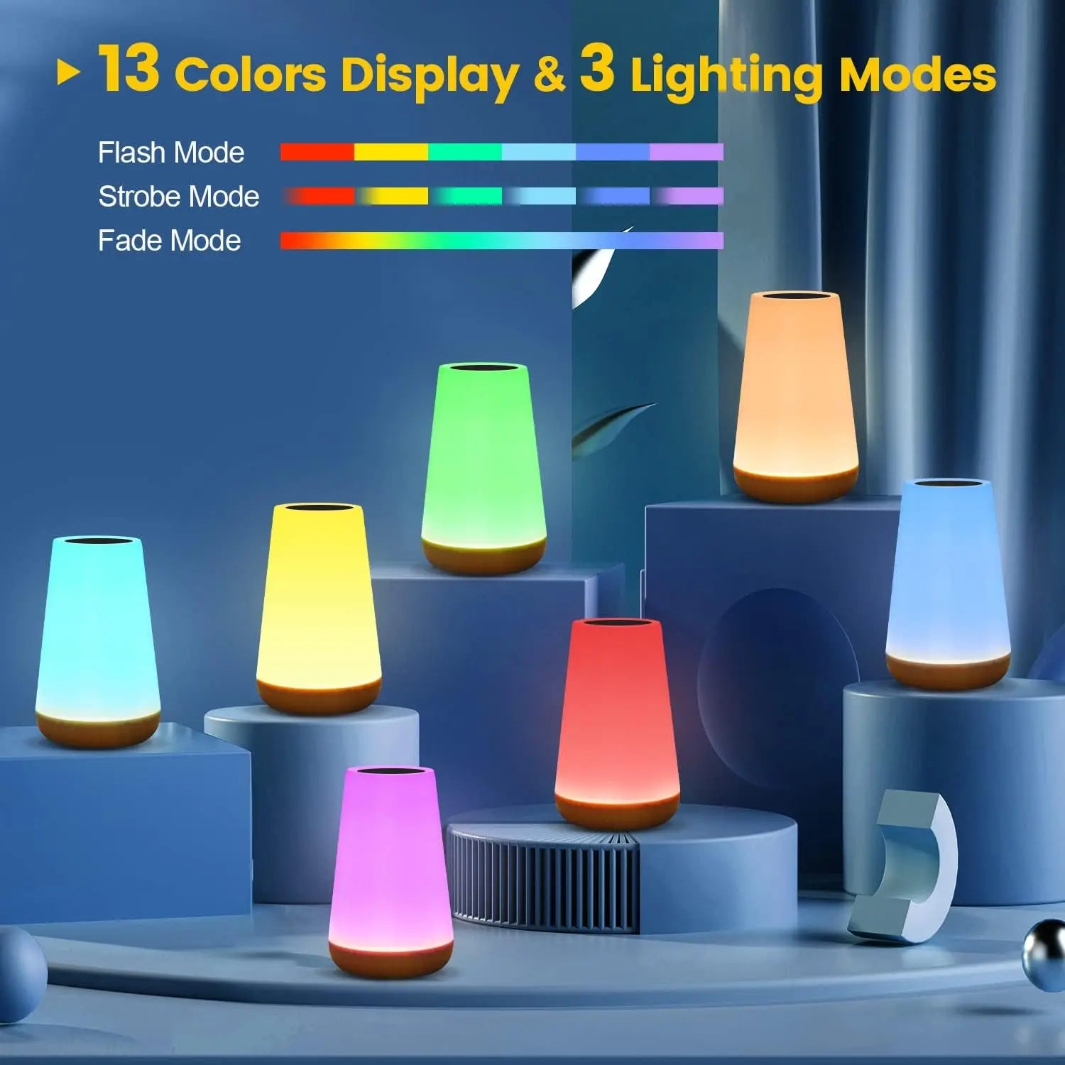 Table Lamp Bedside Lamp For Bedroom 13 Color Changing Touch Night Light RGB Remote Dimmable USB R...
