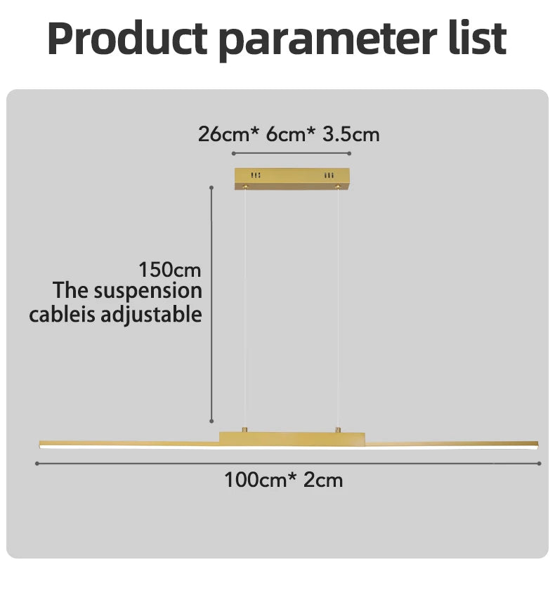 Modern Minimalist LED Pendant Light for Dining Room Adjustable Linear Chandelier in Gold Dimmable Hanging Lamp Fixture for Home