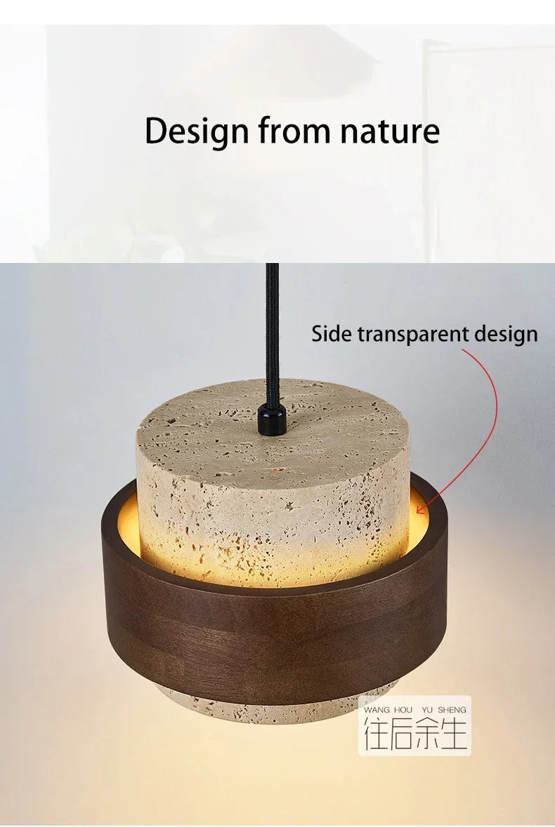 Led Pendant Lamp Bedroom Beside Chandelier Small Stone Light Wood Walnut Color Hanging Lighting Fixture Retro Bar Restaurant