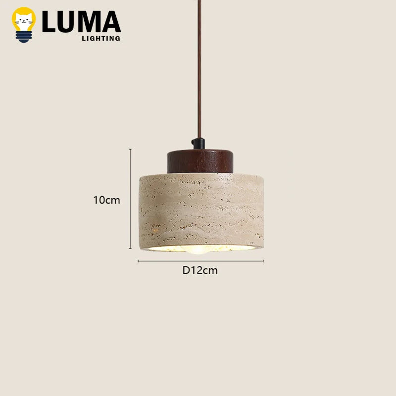 Japanese Wabi-Sabi Stone Pendant Light, LED Yellow Travertine Hanging Lamp for Bedroom Bedside Kitchen Island Dining ...