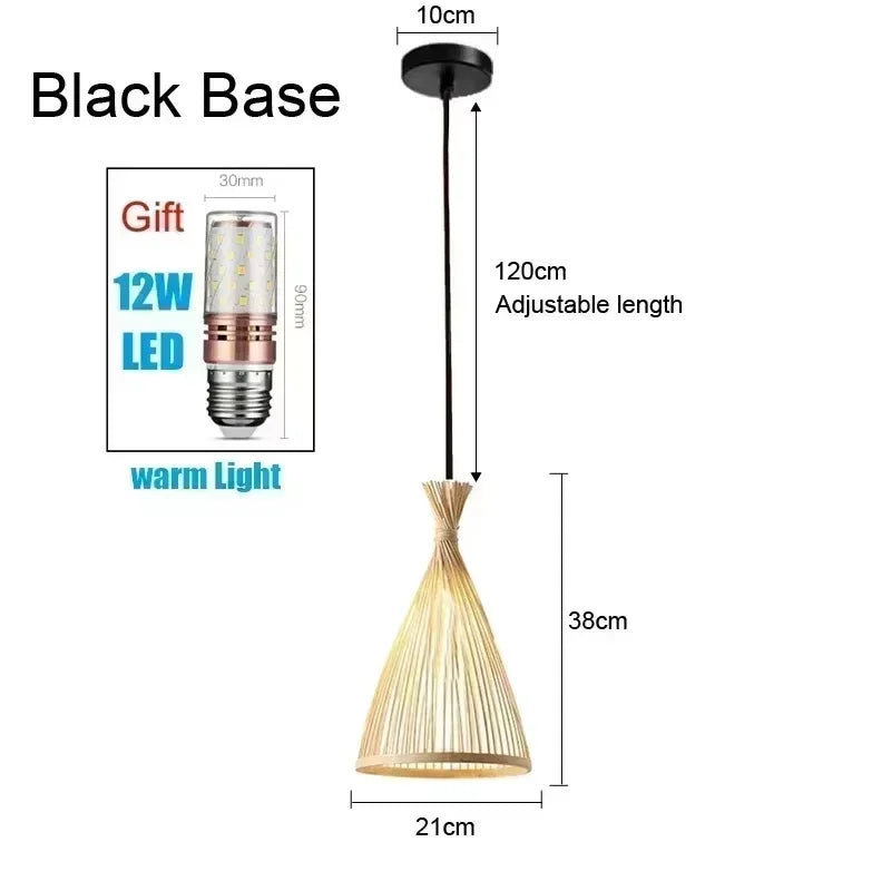 Bamboo Hand Weaving Pendant Lights 38cm Hanging LED Ceiling Lamp Chandelier Fixture Rattan Hand Craft Woven Home Bedr...