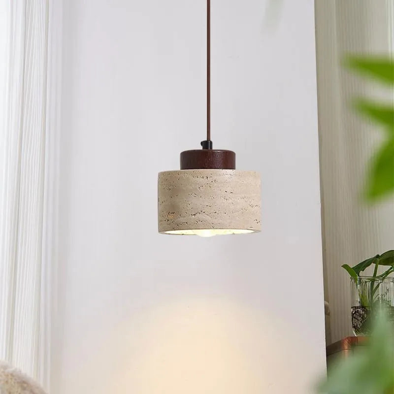 Japanese-Style Nordic Natural Yellow Cave Stone Retro Dining Room Bedroom Bedside Long Line Chandelier Yellow Cave Stone Lamp