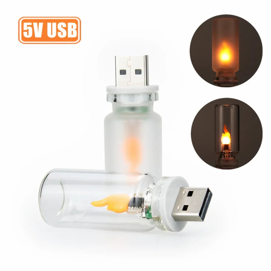 USB 5V Powered Simulated Flame Flickering LED Night Light Clear Frosted Glass Candle for Home Roo...