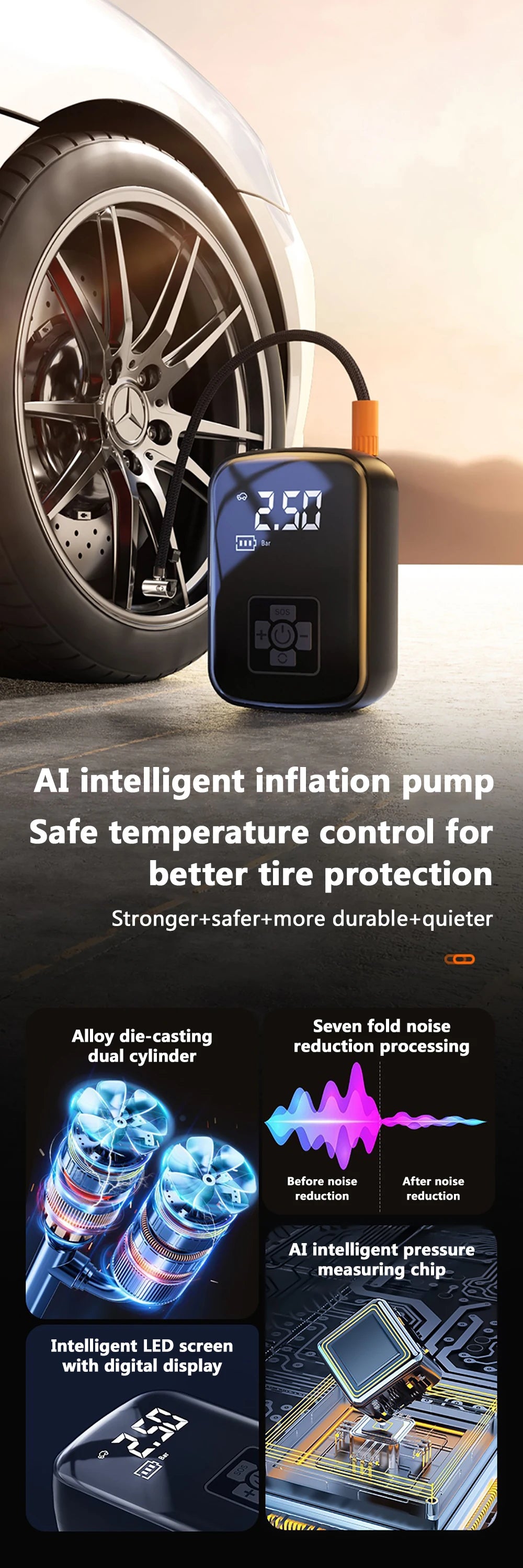 Portable Car Air Pump Electric Tire Inflator Pump Wireless Intelligent Digital Display Tire Gases Machines Car Air Compressor