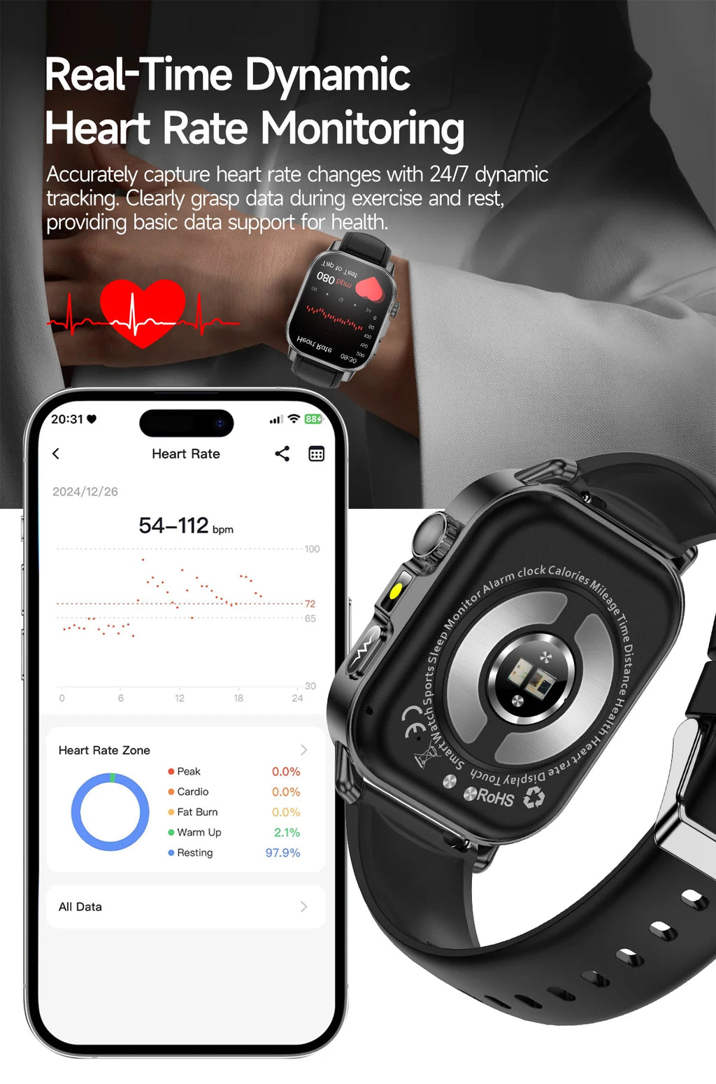 2026 Fashion Health Smart Watch Women 2.0"AMOLED ECG Physical Examination Fat Uric Acid Heart Rate BT Call Smartwatch For Ladies