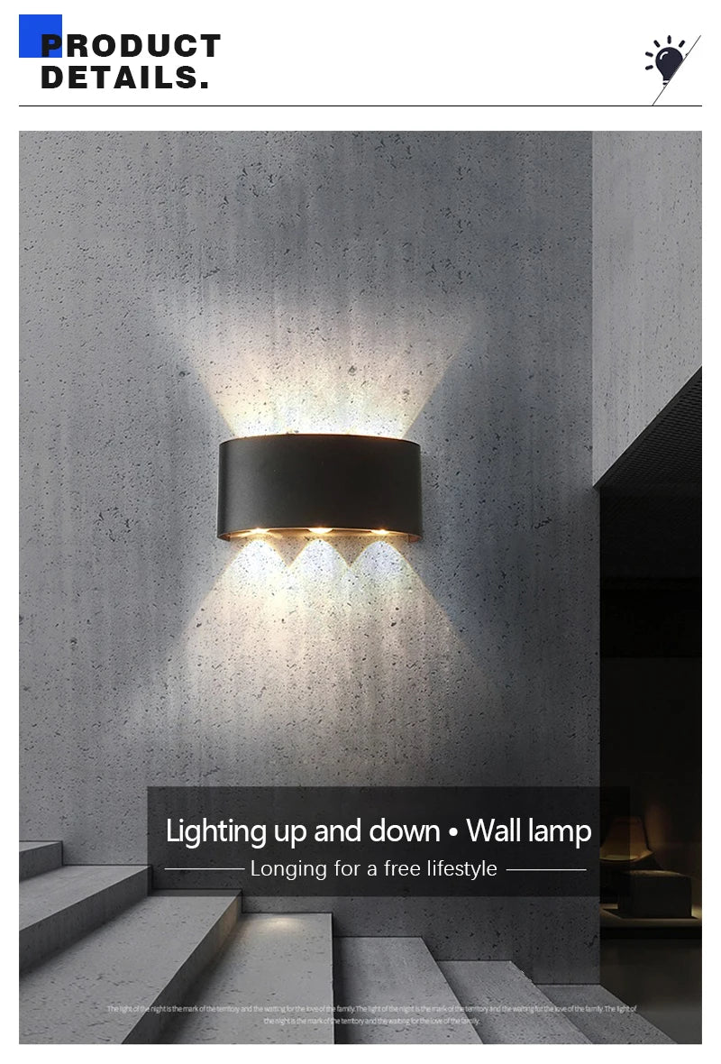 LED Up and Down Illuminated Wall Light Waterproof Interior Wall Light Bedroom Living Room Corrido...