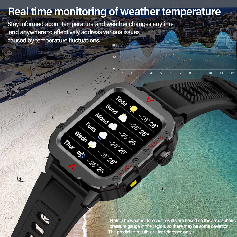 LAXASFIT New Outdoor Military Smartwatch Bluetooth Talking Smartwatch 1.73 Inch LED Sports Fitness Watch