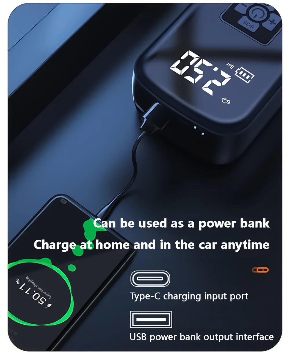 Portable Car Air Pump Electric Tire Inflator Pump Wireless Intelligent Digital Display Tire Gases Machines Car Air Compressor