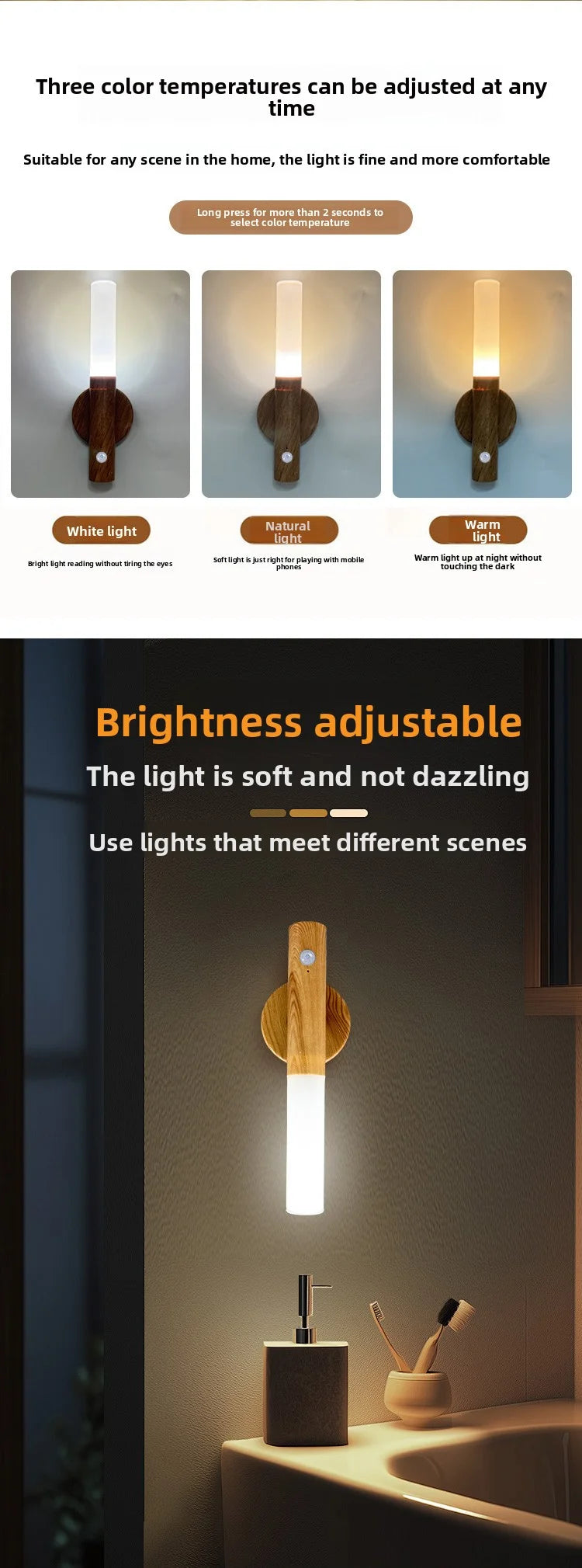 Night Light Motion Sensor Night Lights Rechargeable Wall Sconces Magnetic Wall Lights Wooden Wall...